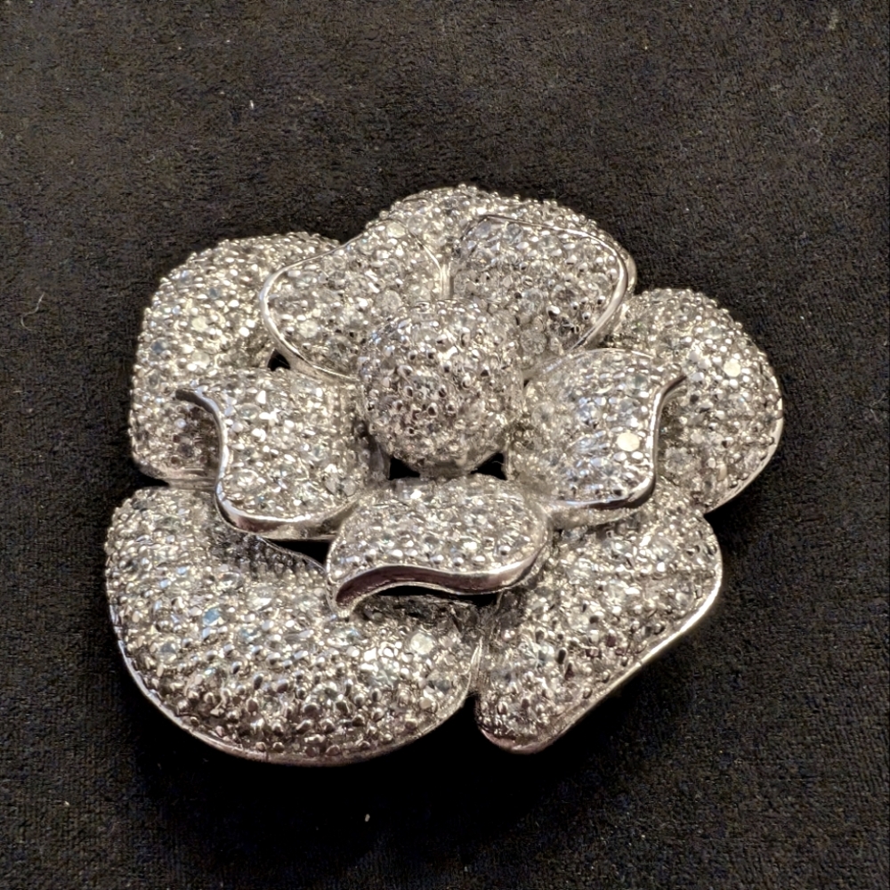 Stunning! Sterling Silver CZ encrusted brooch/pendant